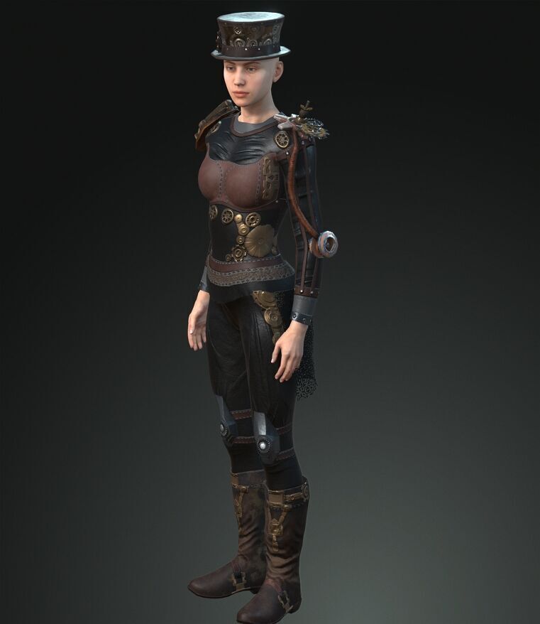 Mega Pack 28 Steampunk rigged character woman man Low-poly 3D model_88