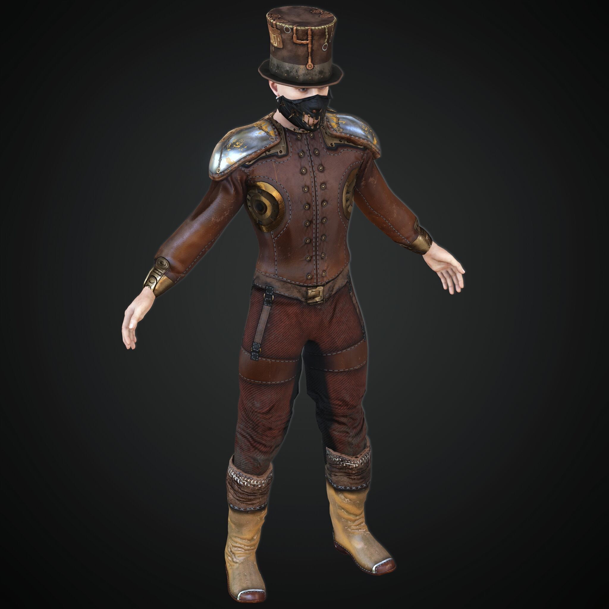 Mega Pack 28 Steampunk rigged character woman man Low-poly 3D model_50