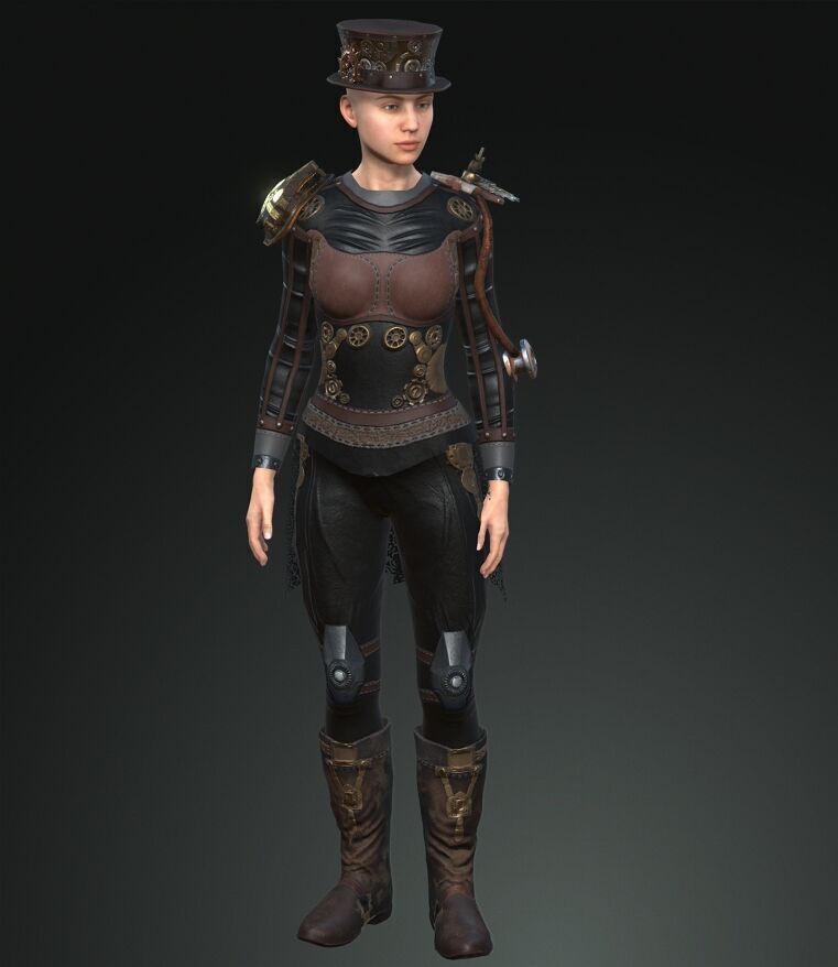 Mega Pack 28 Steampunk rigged character woman man Low-poly 3D model_91