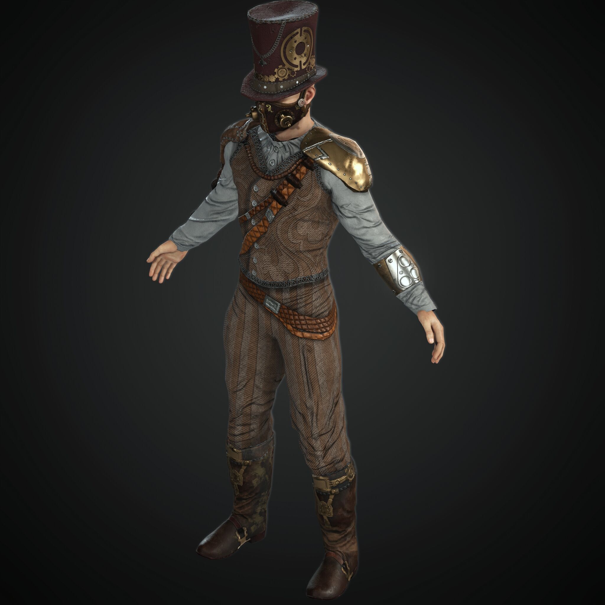 Mega Pack 28 Steampunk rigged character woman man Low-poly 3D model_41