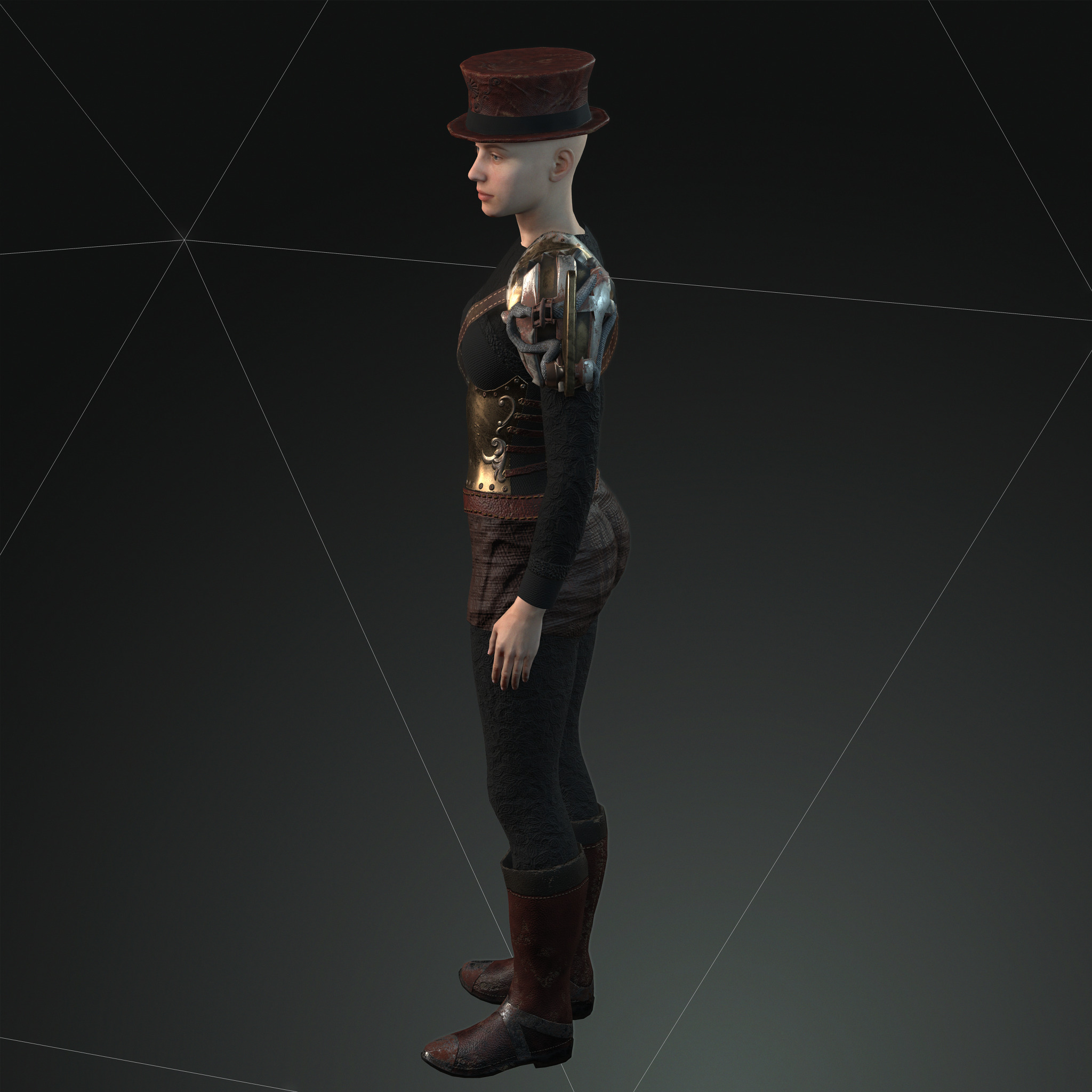 Mega Pack 28 Steampunk rigged character woman man Low-poly 3D model_103