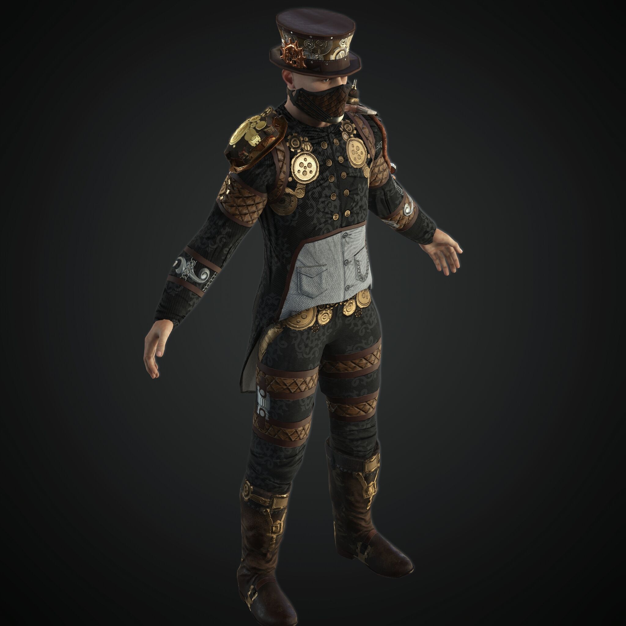Mega Pack 28 Steampunk rigged character woman man Low-poly 3D model_45