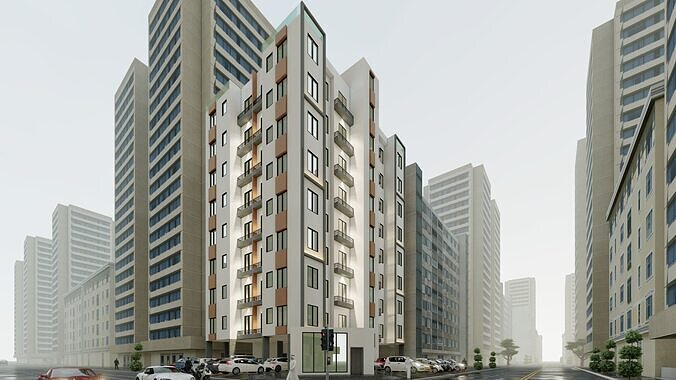 Modern Residential Apartment Building Low-poly 3D model