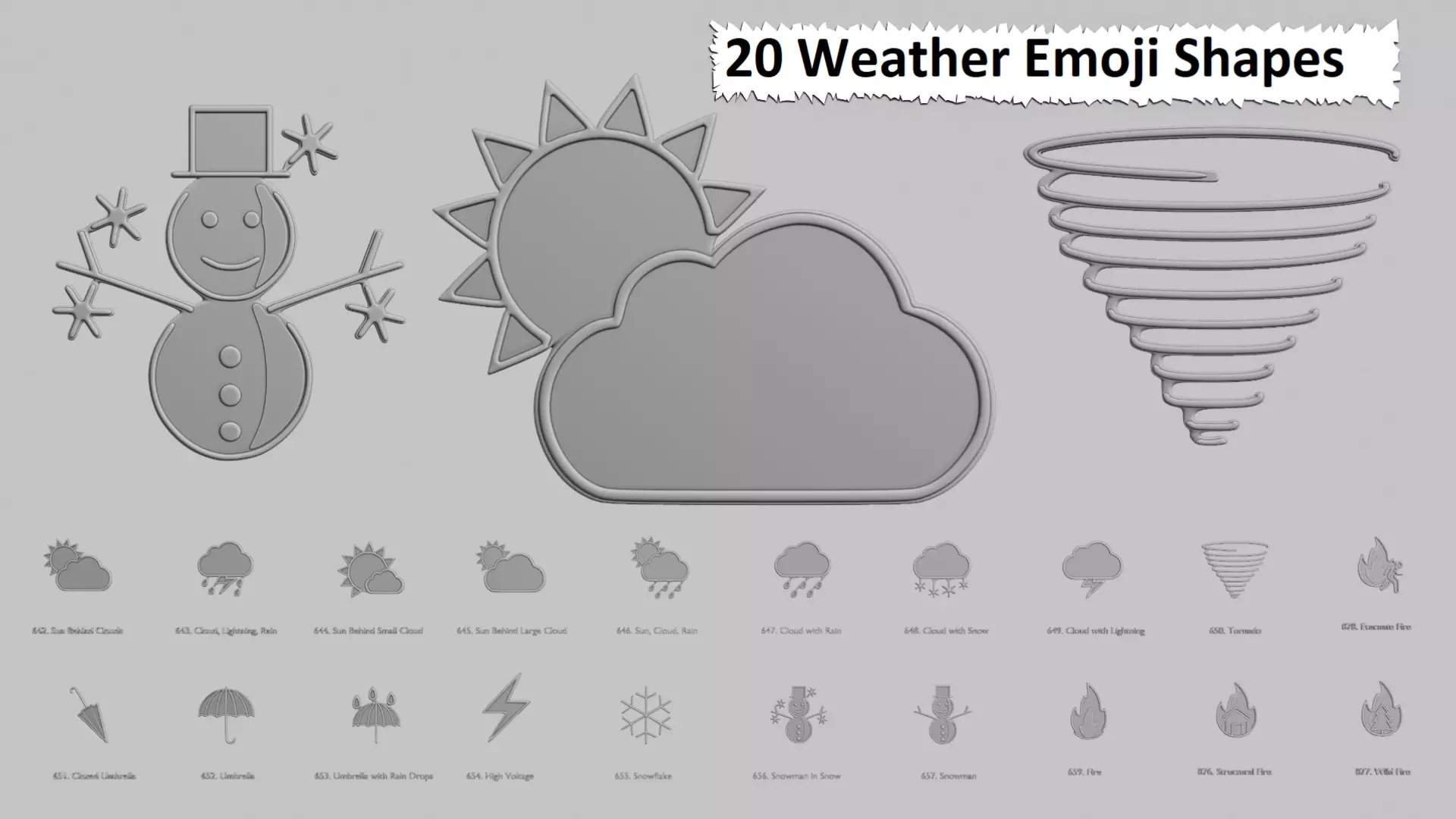 Weather Emoji Pack 3D Printable 20 Unique Emojis 3D print model