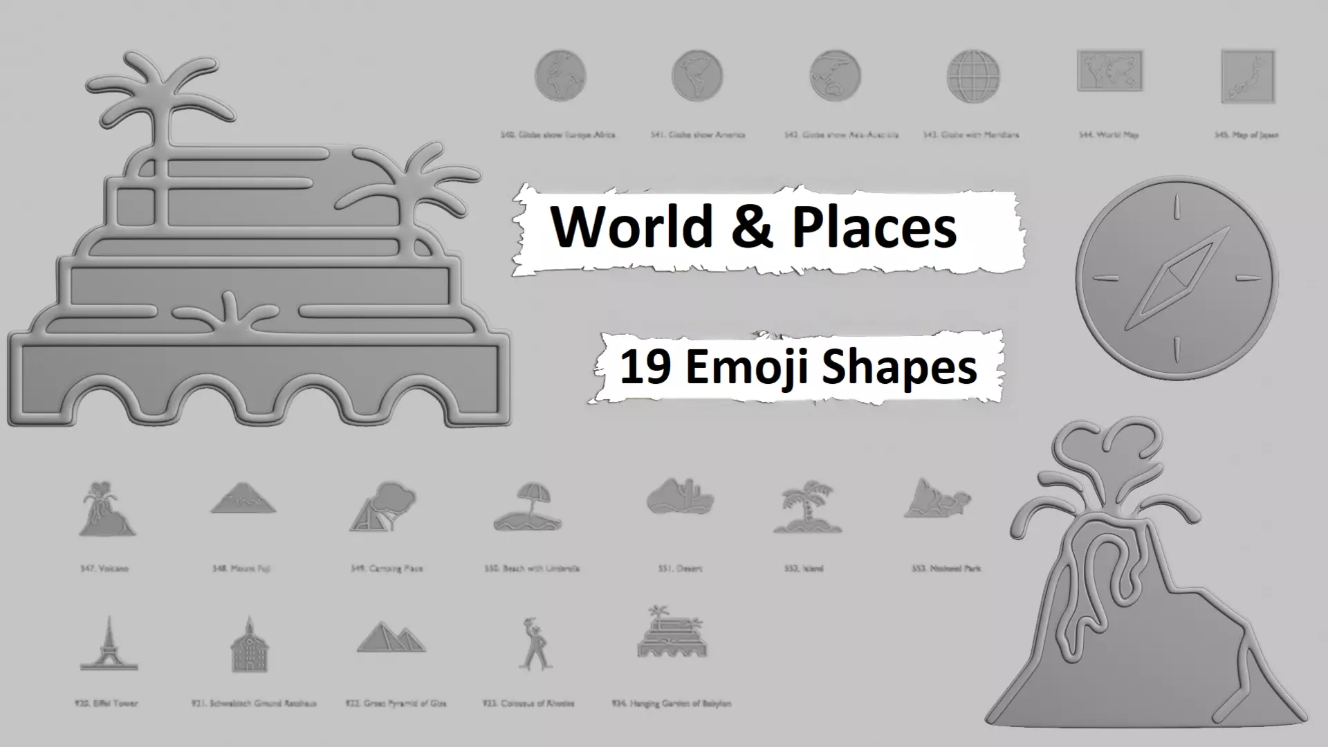World and Places Emoji Pack 3D Printable 19 Unique Emojis 3D print model
