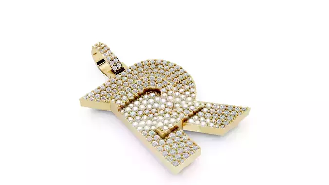 Diamond Encrusted Initial R Pendant 3D Jewelry Model