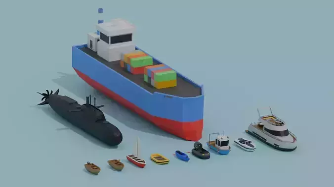 Low poly water vehicles pack Low-poly 3D model