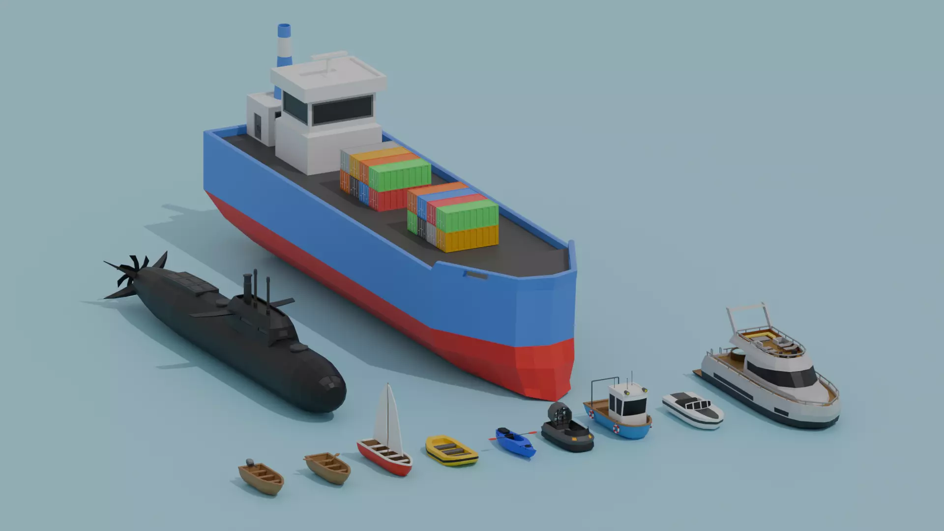 Low poly water vehicles pack Low-poly 3D model_0