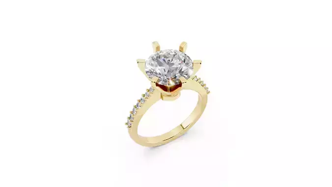 Six  Prong Diamond Solitaire Ring with Pave Accents 
