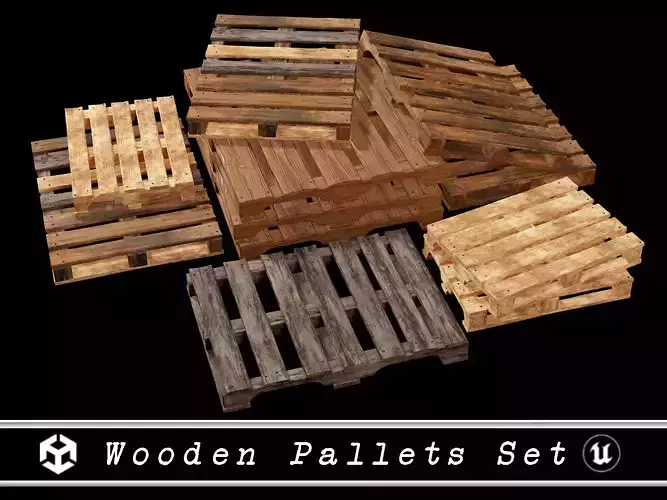 Wooden Pallets Set Low-poly 3D model