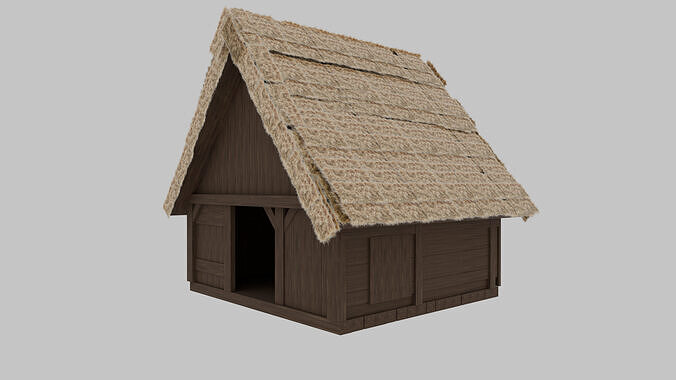 Modular Low Poly Barn with Thatched Roof Game Ready Free low-poly 3D model