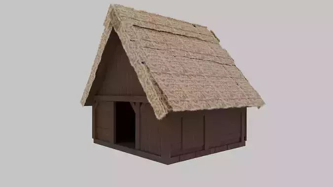 Modular Low Poly Barn with Thatched Roof Game Ready