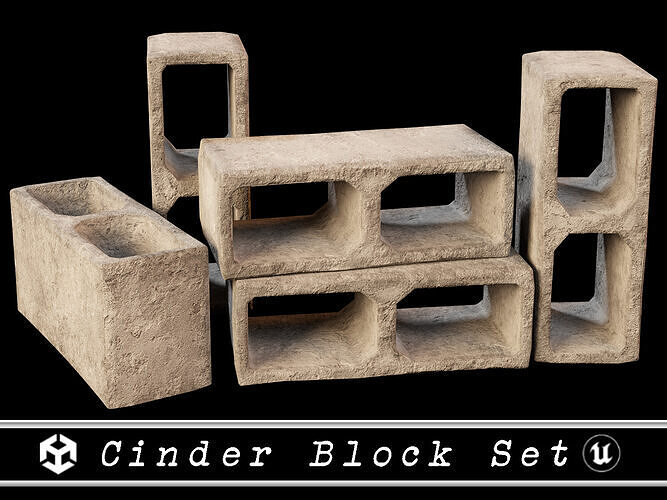 Cinder Blocks Set Low-poly 3D model
