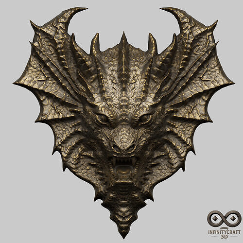 Dragon Head Relief No19 STL file for 3d printing or CNC 3D print model