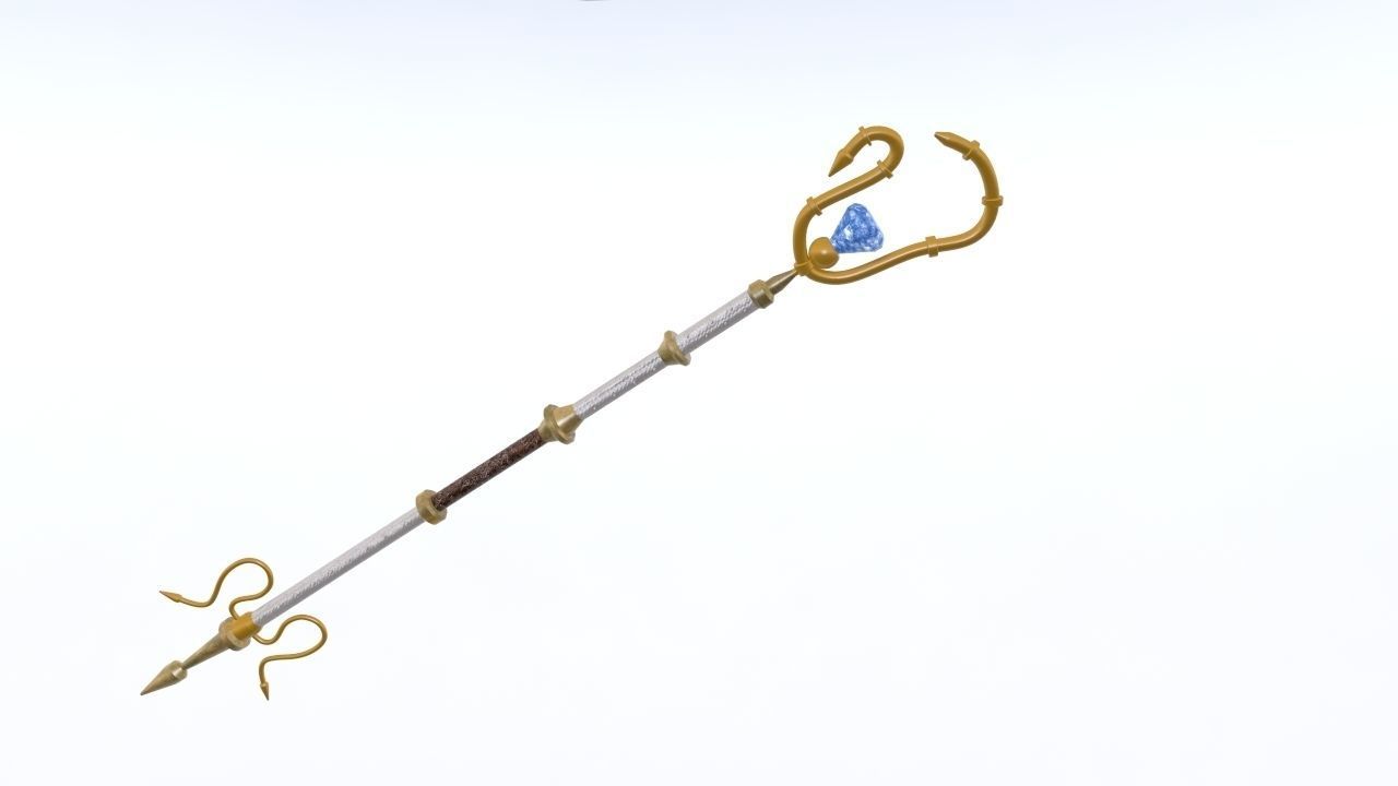 Golden Magic staff Low-poly 3D model_2