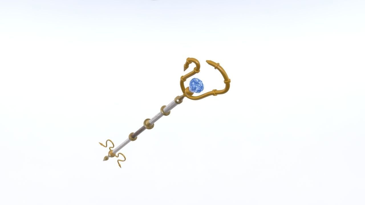 Golden Magic staff Low-poly 3D model_3