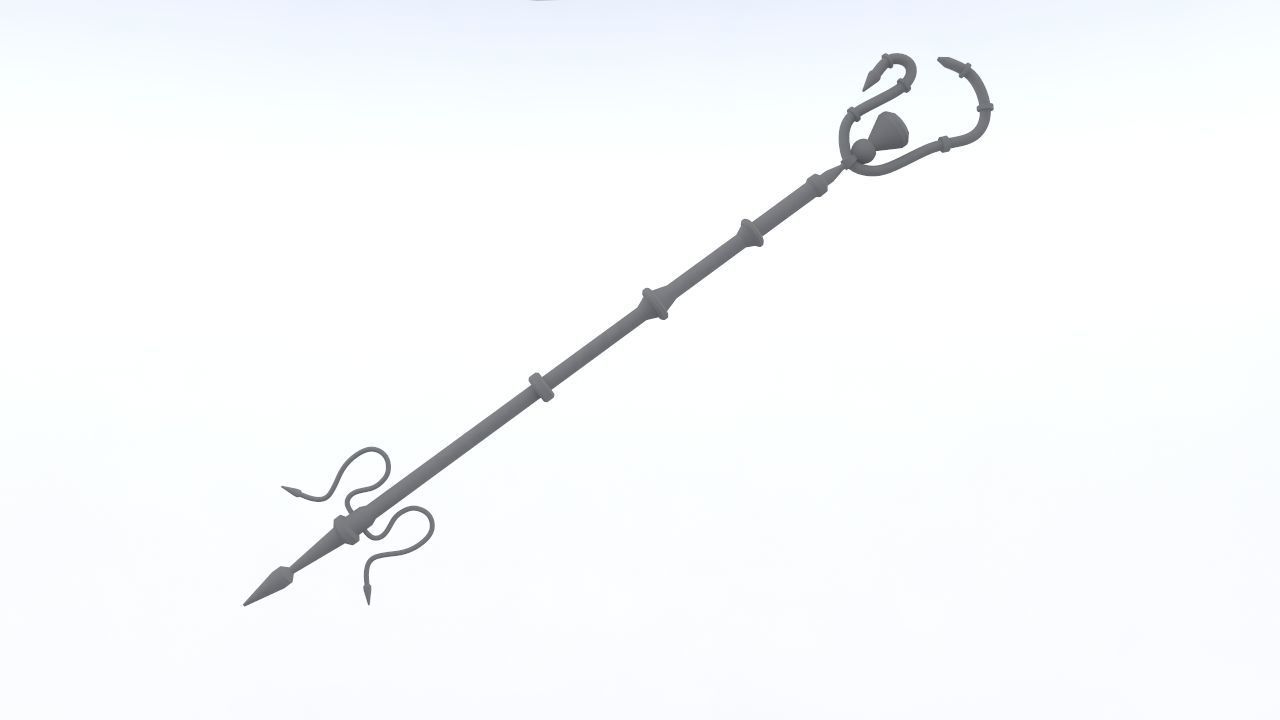 Golden Magic staff Low-poly 3D model_4