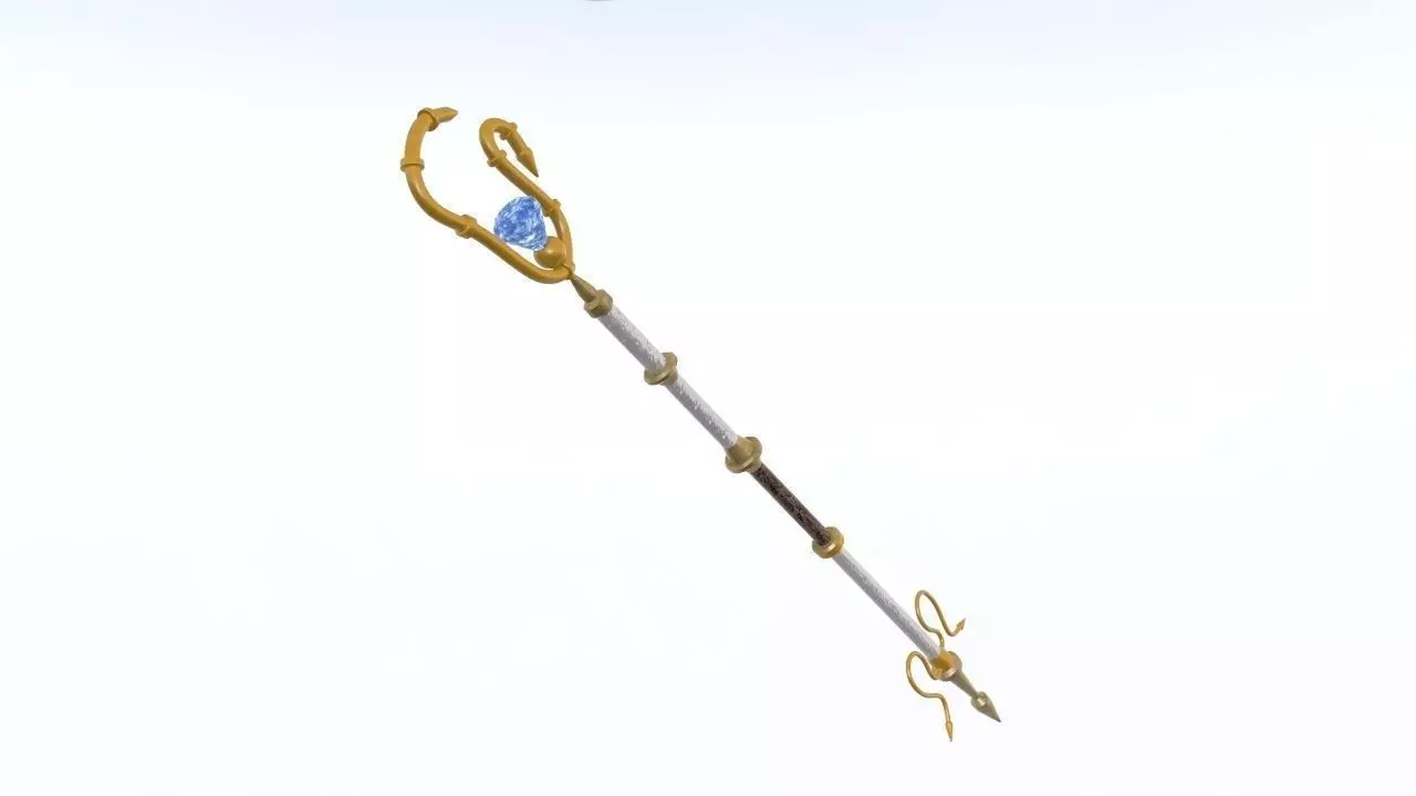 Golden Magic staff Low-poly 3D model_0