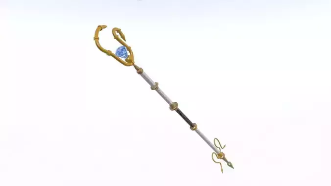 Golden Magic staff Low-poly 3D model