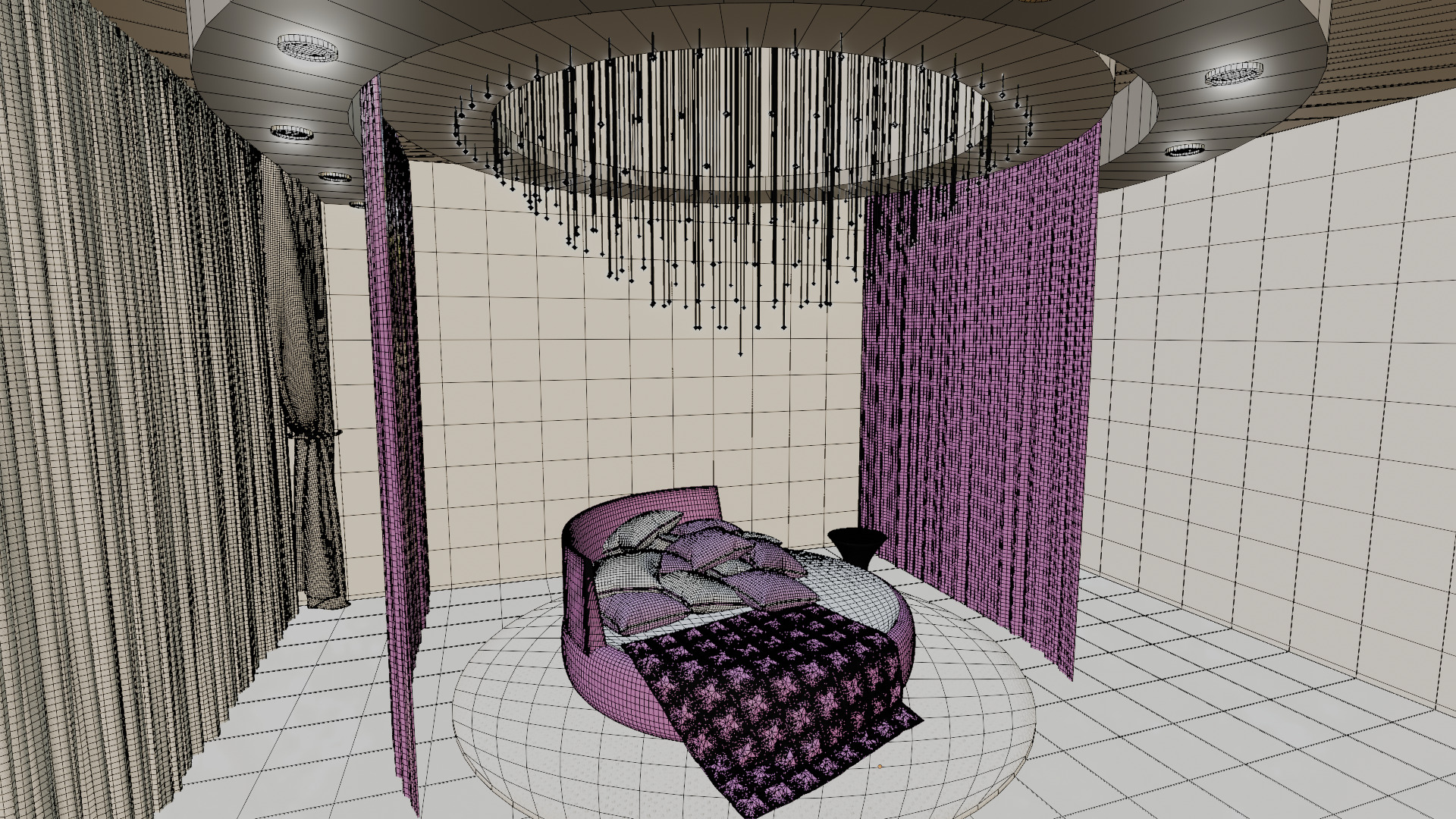 Elegant Round Bed Bedroom Interior Scene Low-poly 3D model_5