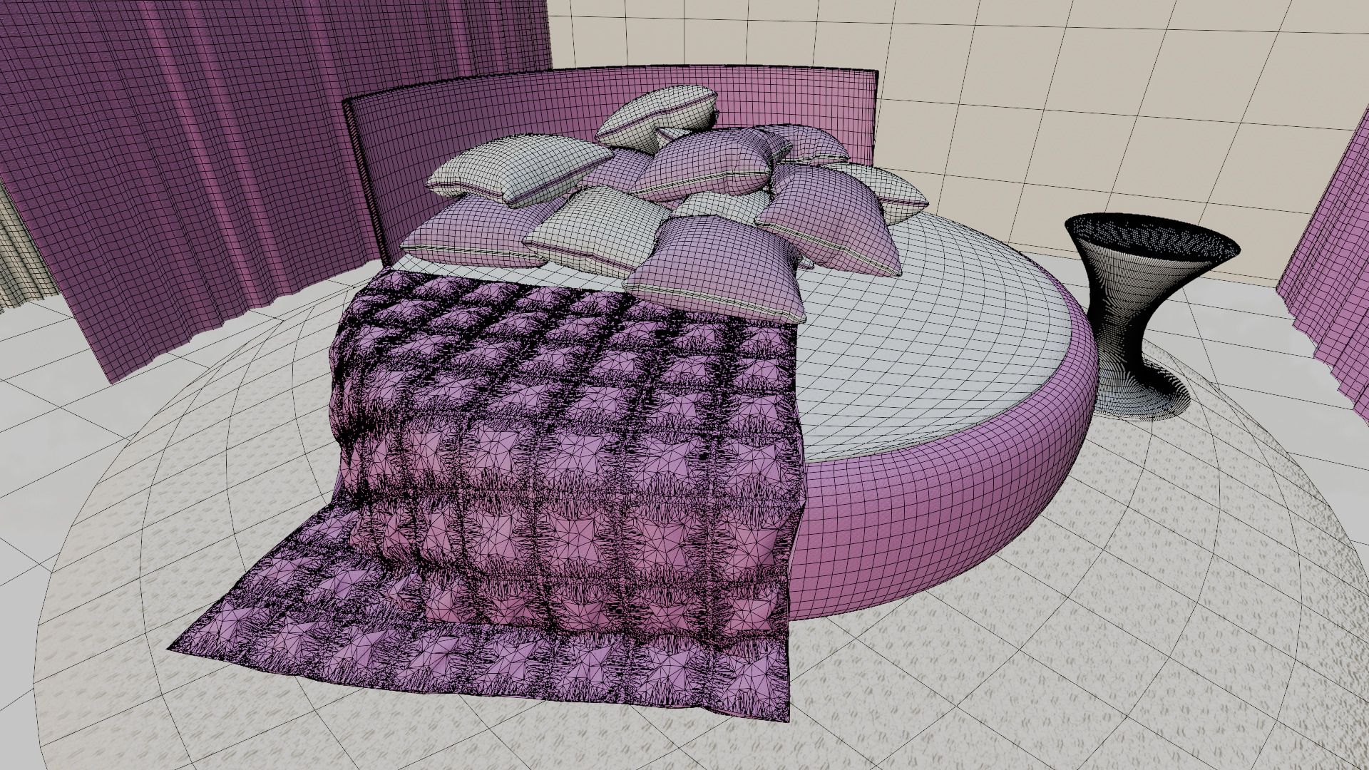 Elegant Round Bed Bedroom Interior Scene Low-poly 3D model_10