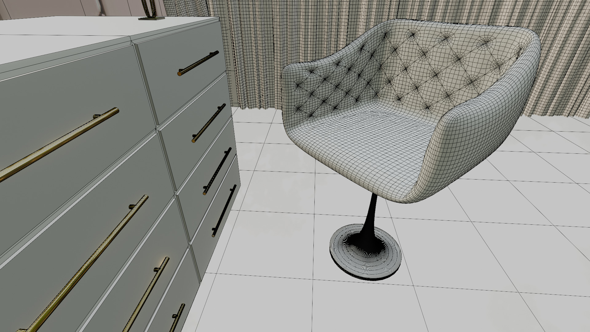 Elegant Round Bed Bedroom Interior Scene Low-poly 3D model_9