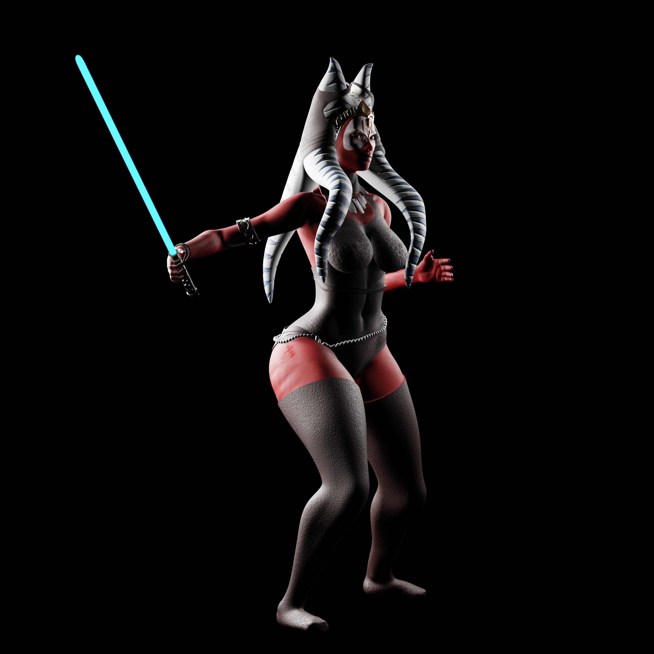 Red-Skinned Warrior with Glowing Blade 3D print model_9