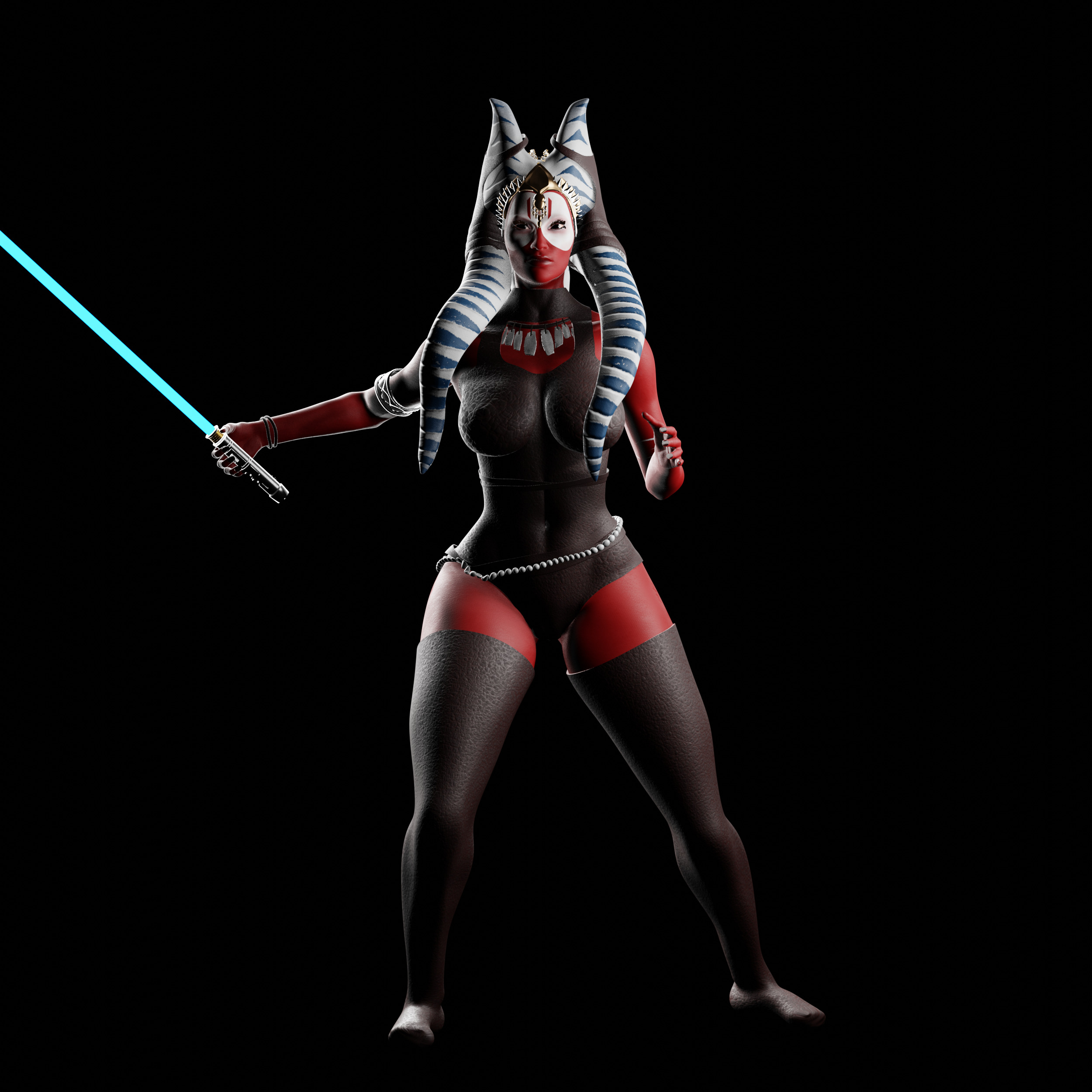 Red-Skinned Warrior with Glowing Blade 3D print model_1