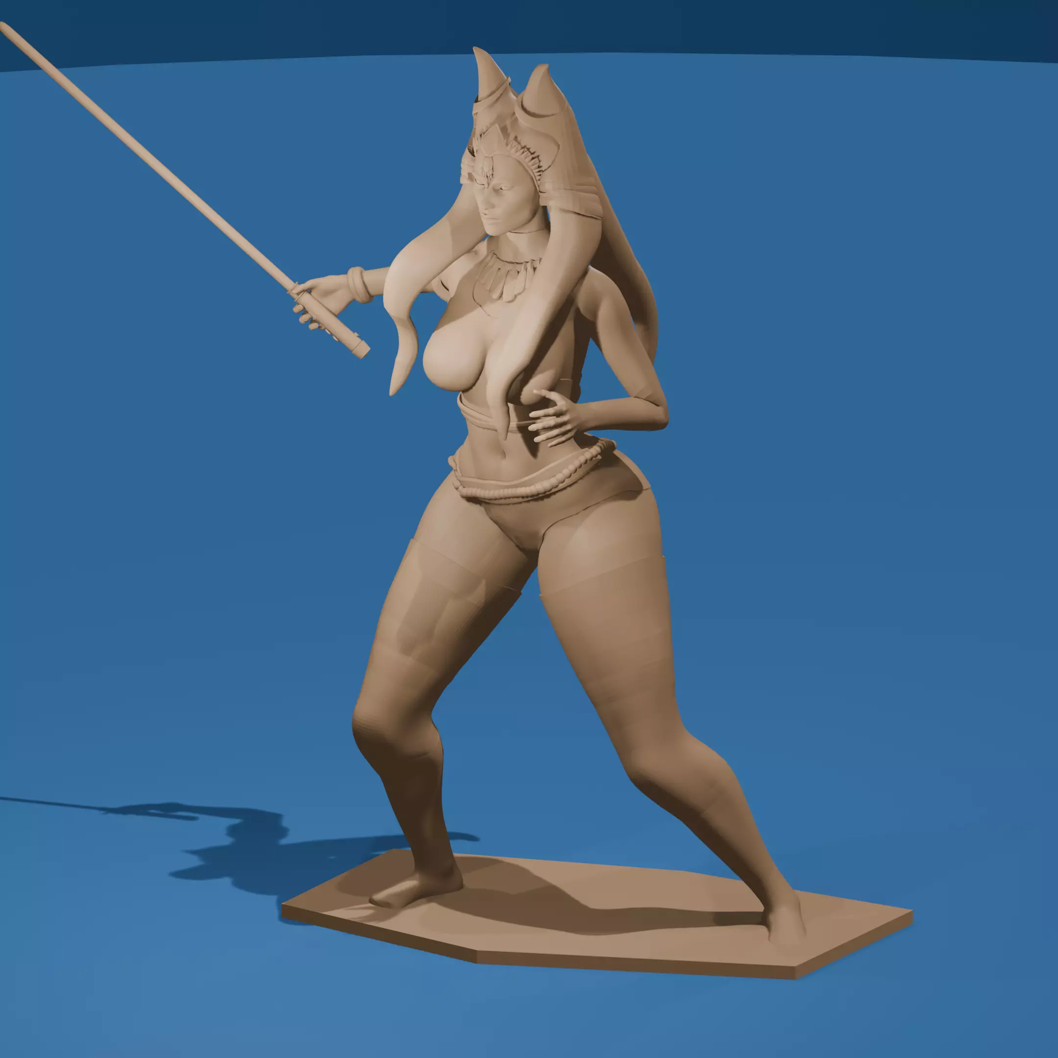 Red-Skinned Warrior with Glowing Blade 3D print model_0