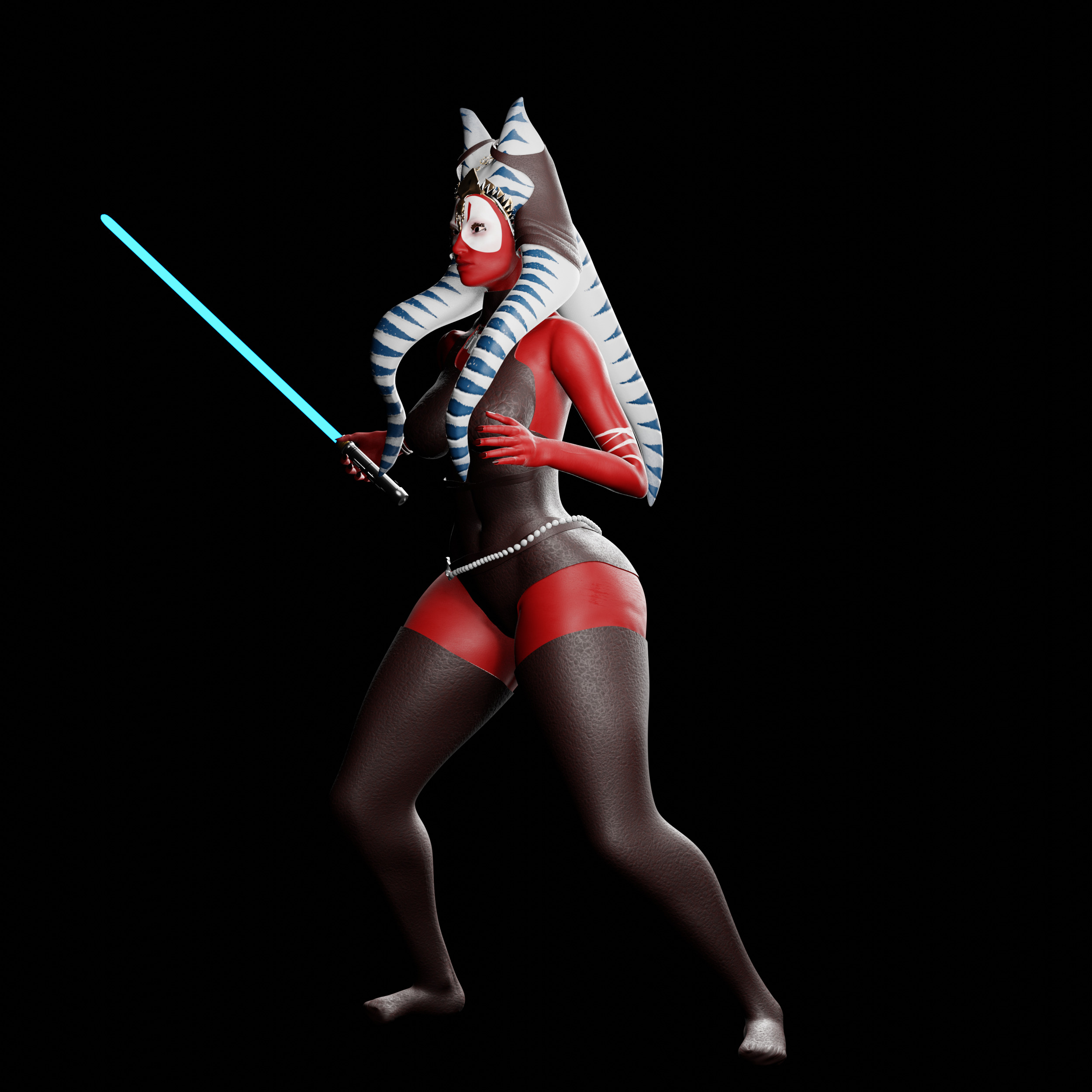 Red-Skinned Warrior with Glowing Blade 3D print model_6