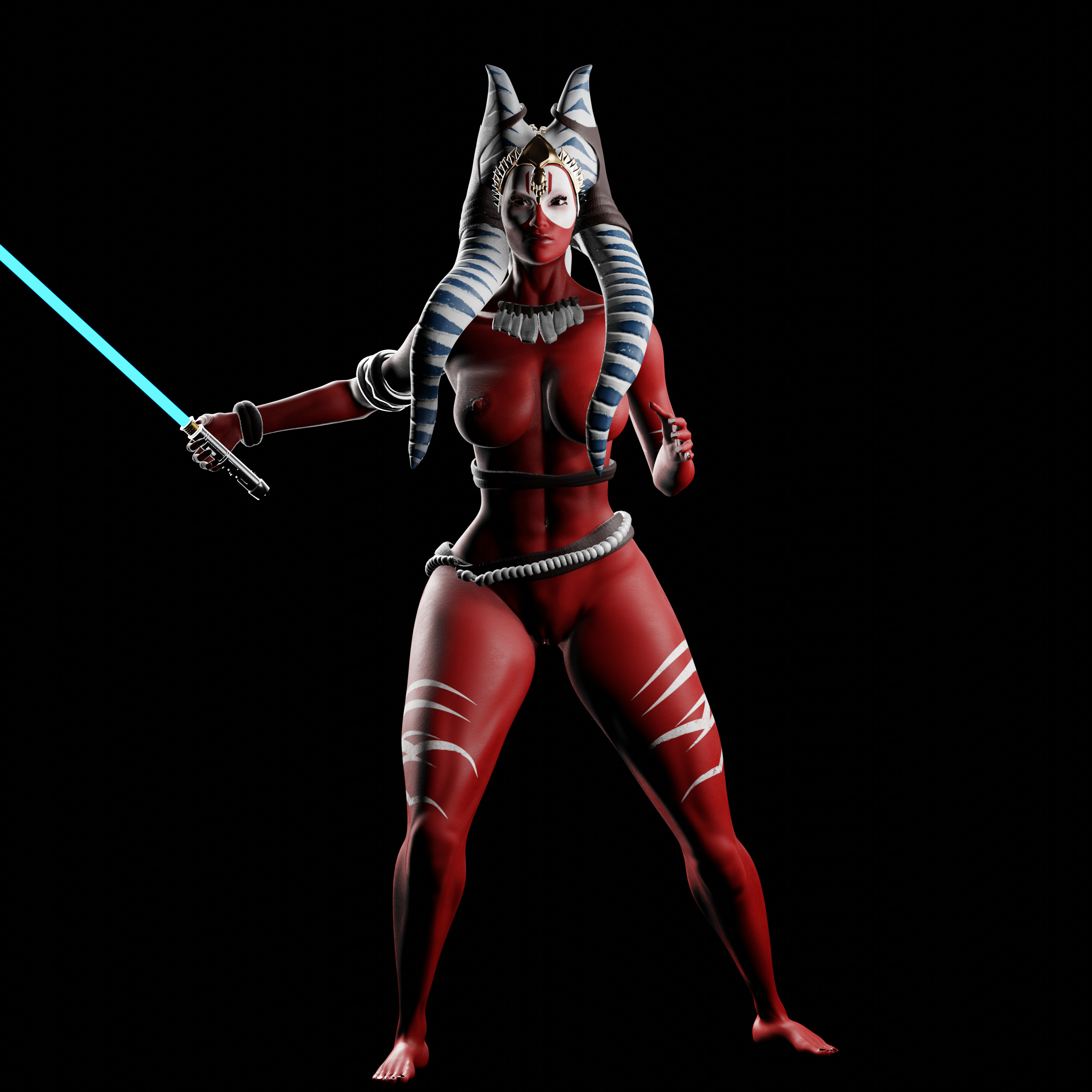 Red-Skinned Warrior with Glowing Blade 3D print model_5