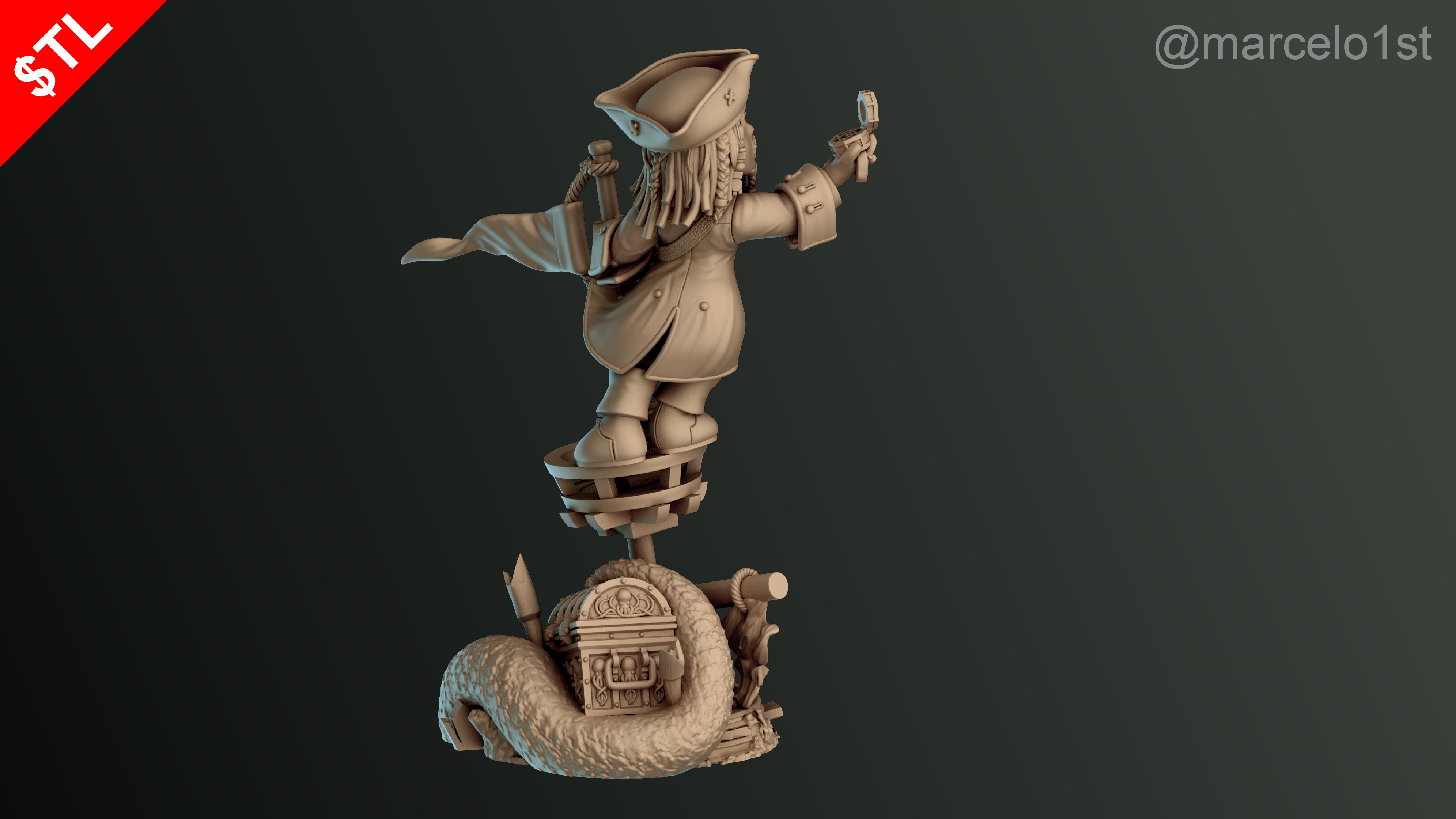 SIMPLE - Jack Sparrow 3D Model for Printing - Detailed Sculpt 3D print model_26