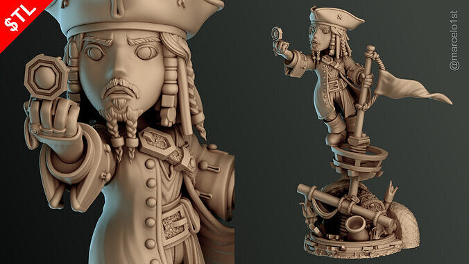SIMPLE - Jack Sparrow 3D Model for Printing - Detailed Sculpt 3D print model