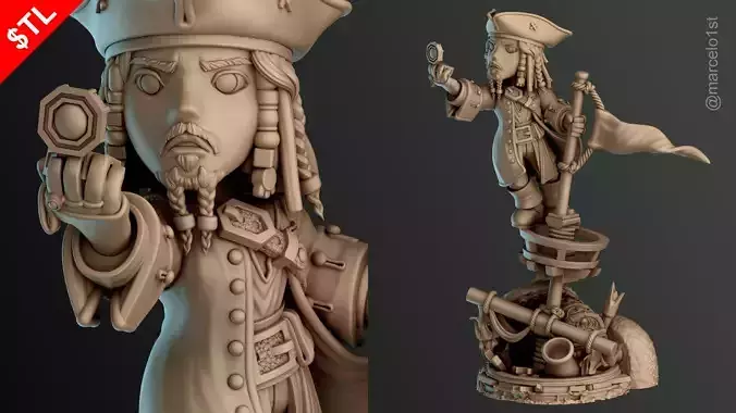 SIMPLE - Jack Sparrow 3D Model for Printing - Detailed Sculpt 3D print model