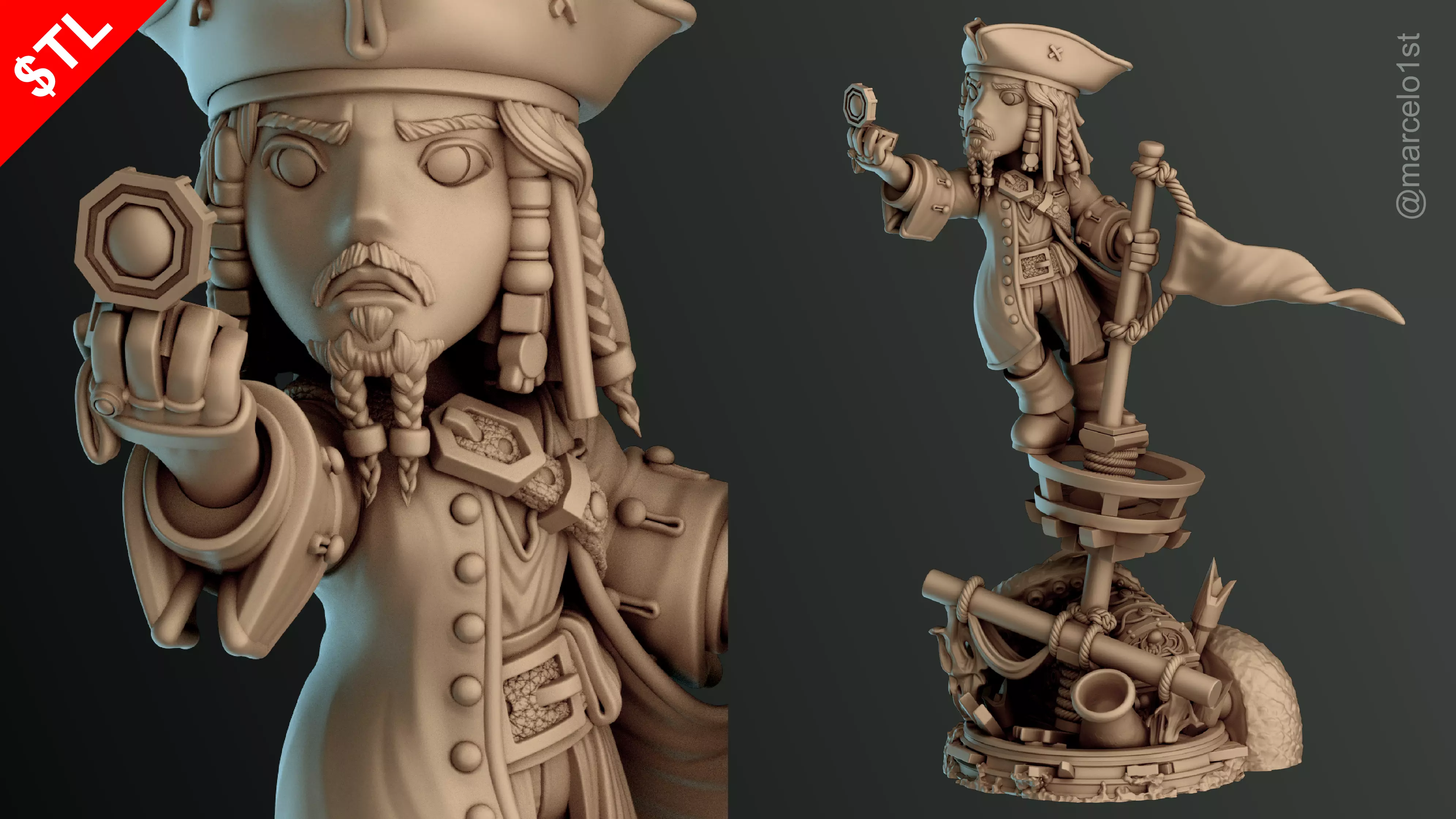 SIMPLE - Jack Sparrow 3D Model for Printing - Detailed Sculpt 3D print model_0