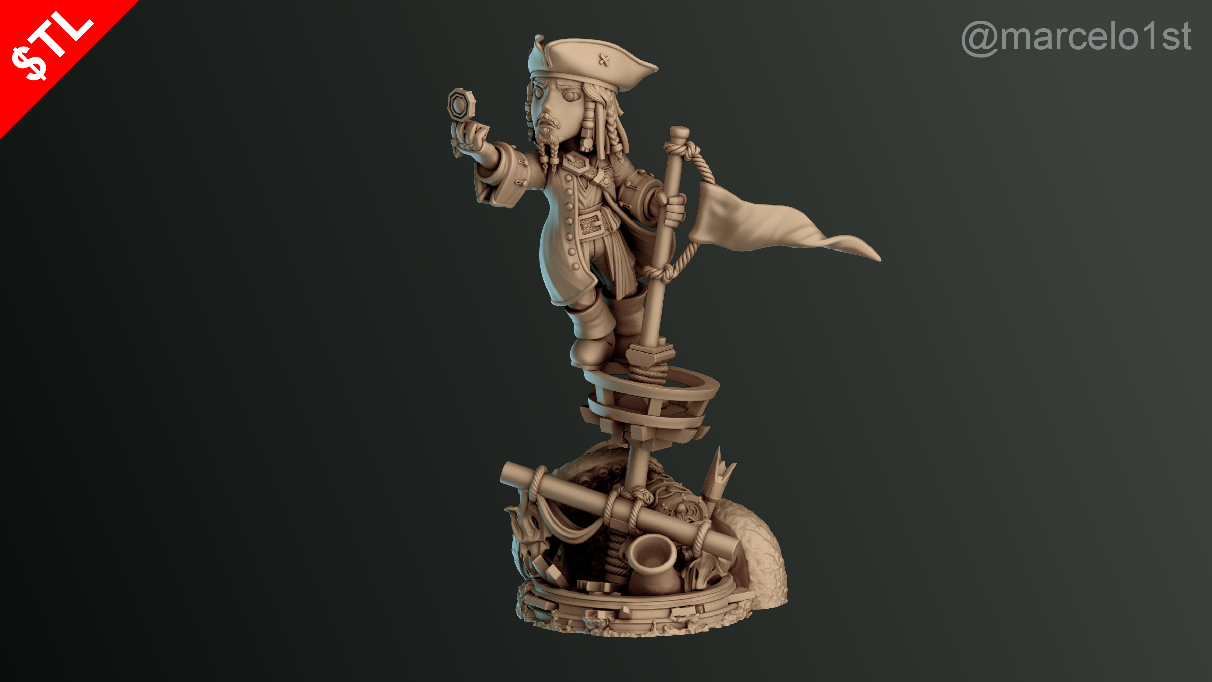 SIMPLE - Jack Sparrow 3D Model for Printing - Detailed Sculpt 3D print model_9