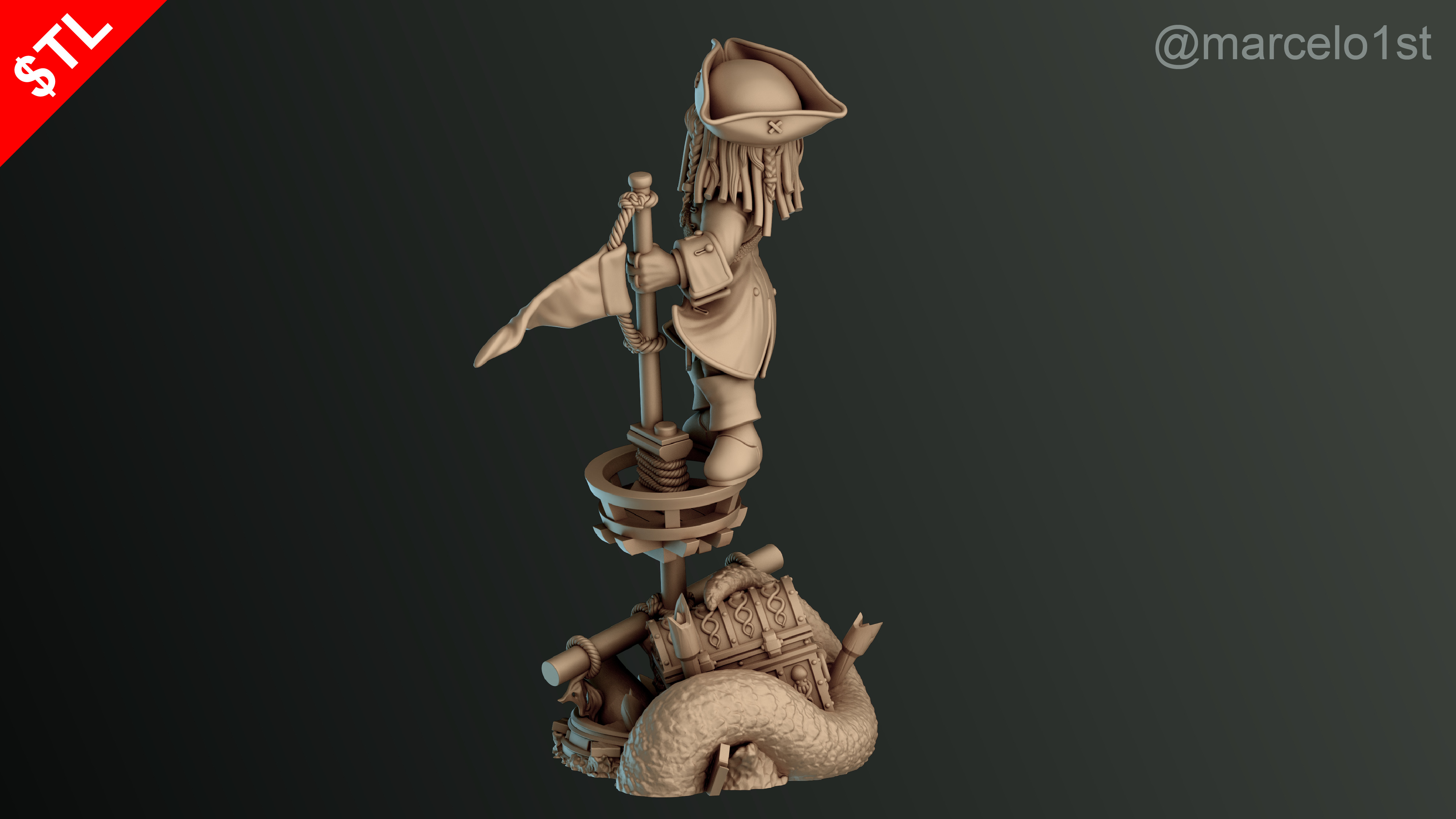 SIMPLE - Jack Sparrow 3D Model for Printing - Detailed Sculpt 3D print model_20