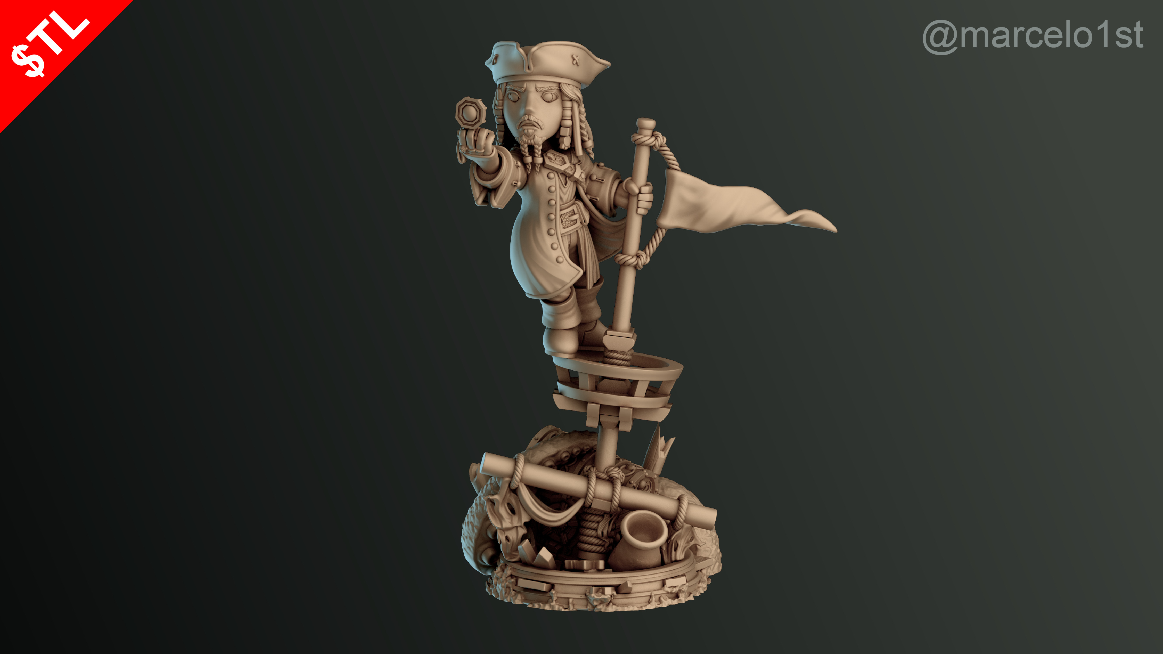 SIMPLE - Jack Sparrow 3D Model for Printing - Detailed Sculpt 3D print model_5