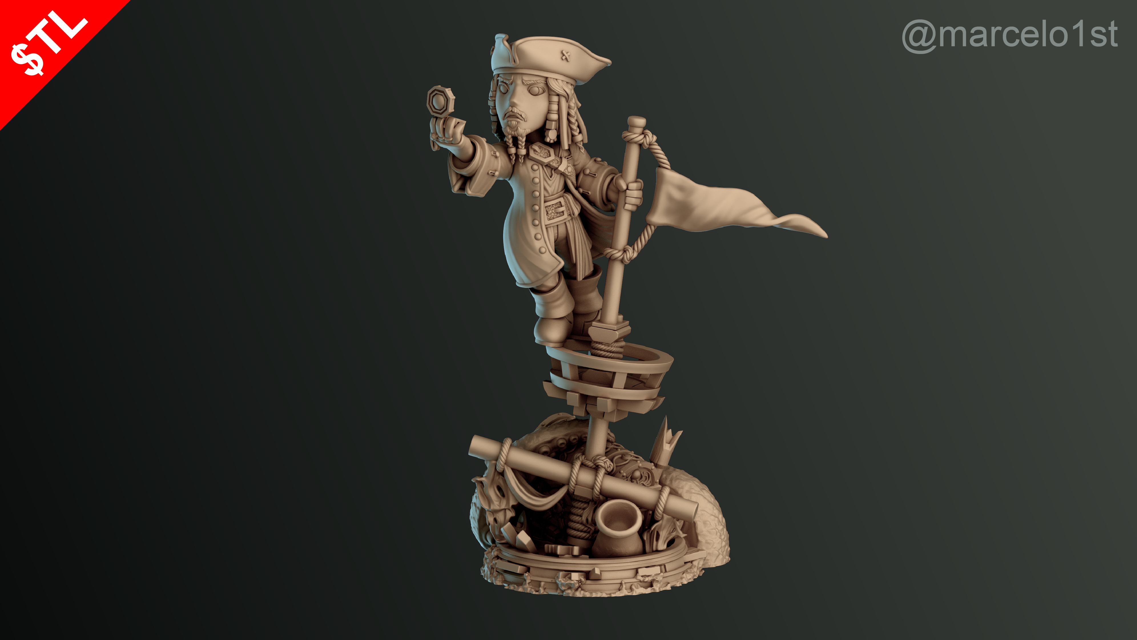 SIMPLE - Jack Sparrow 3D Model for Printing - Detailed Sculpt 3D print model_8
