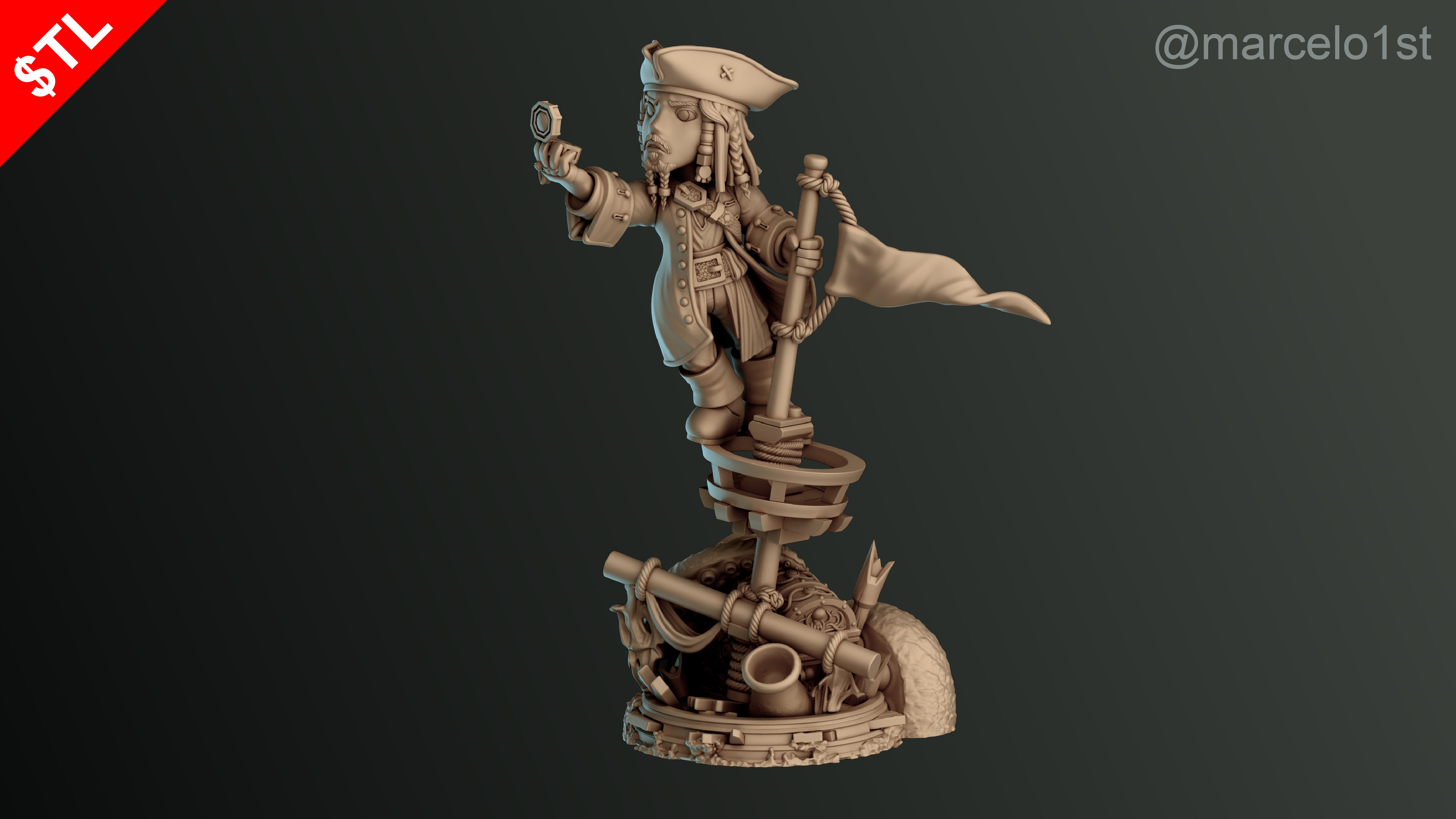 SIMPLE - Jack Sparrow 3D Model for Printing - Detailed Sculpt 3D print model_10