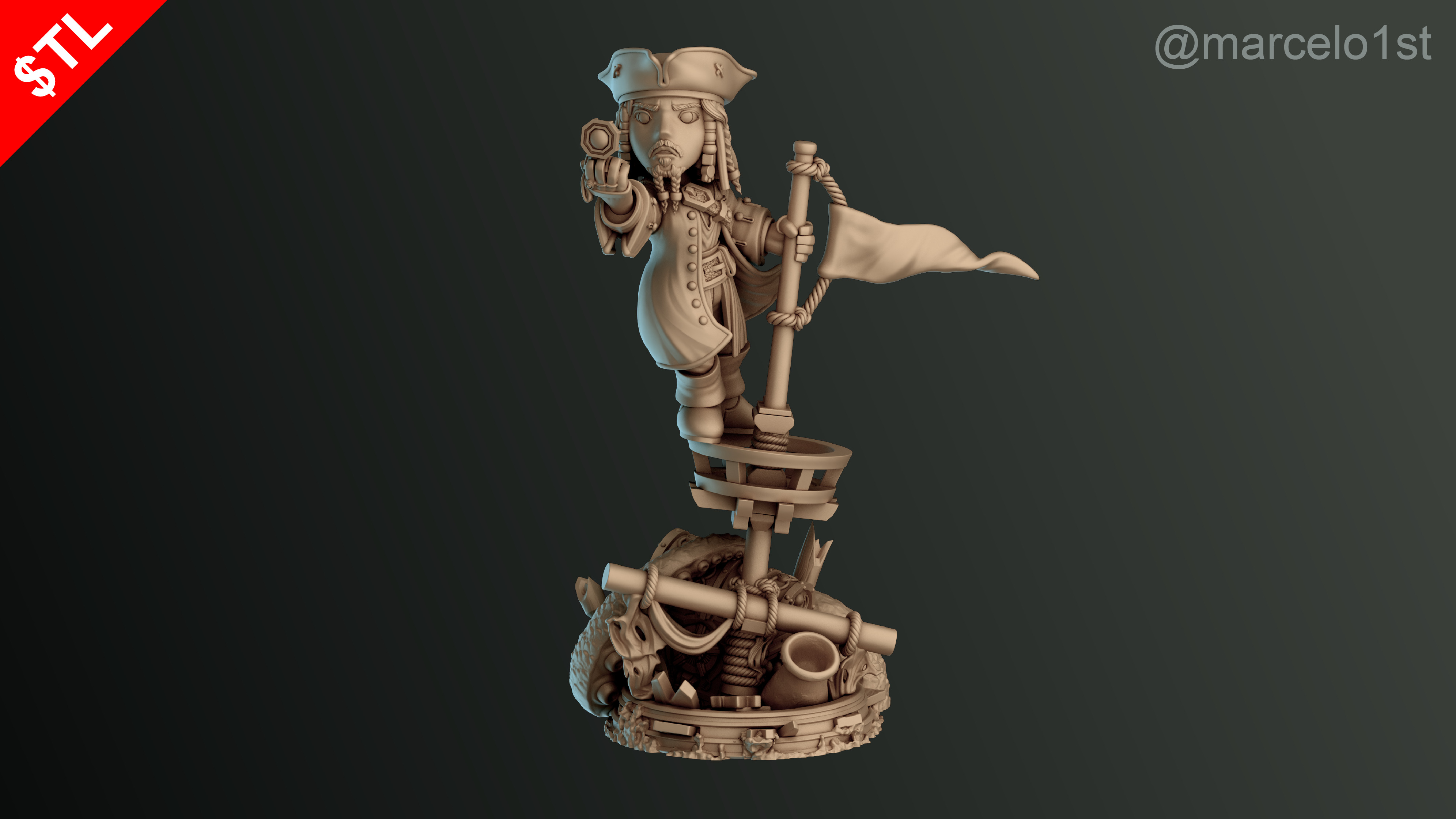 SIMPLE - Jack Sparrow 3D Model for Printing - Detailed Sculpt 3D print model_39