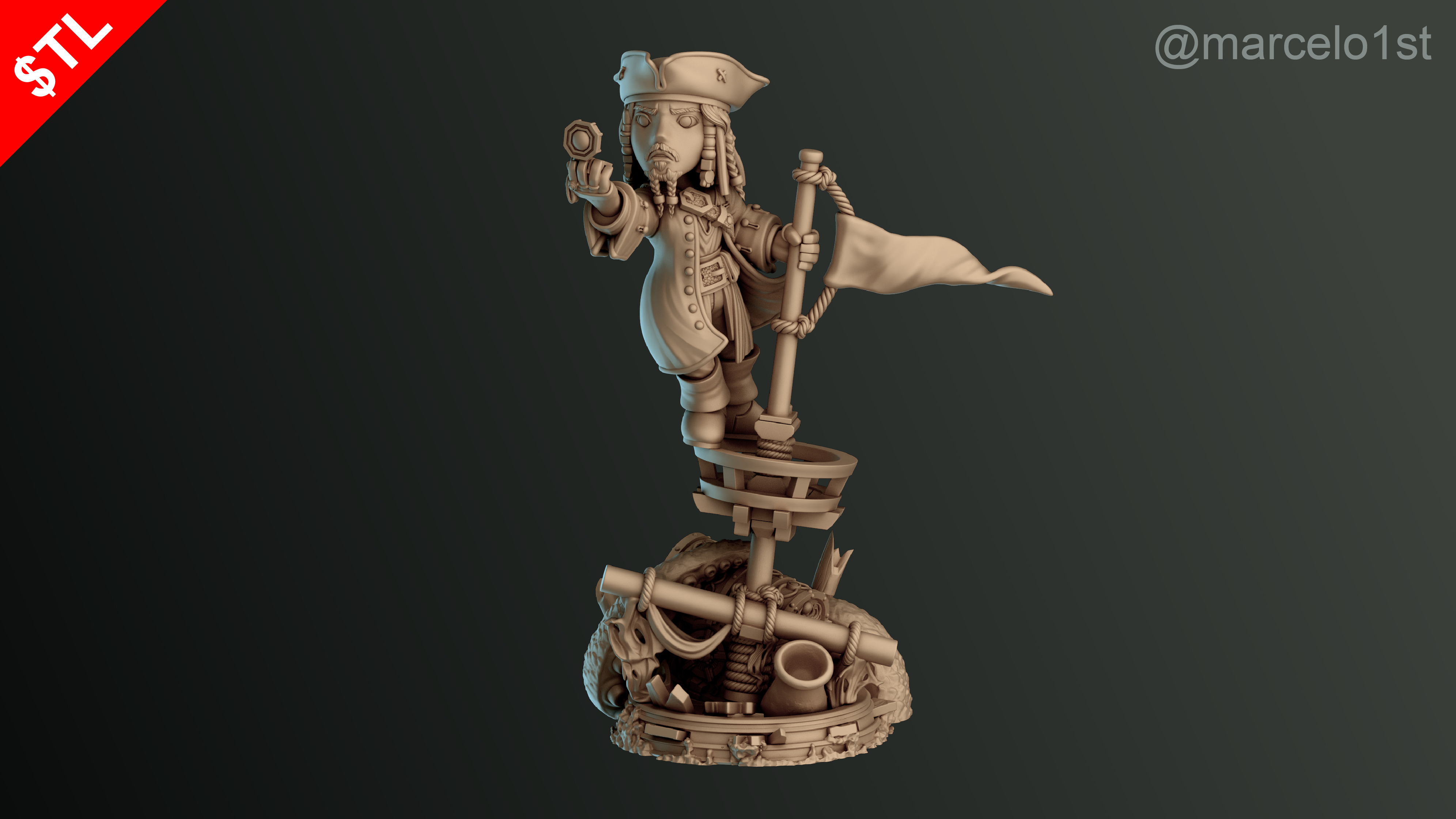 SIMPLE - Jack Sparrow 3D Model for Printing - Detailed Sculpt 3D print model_6