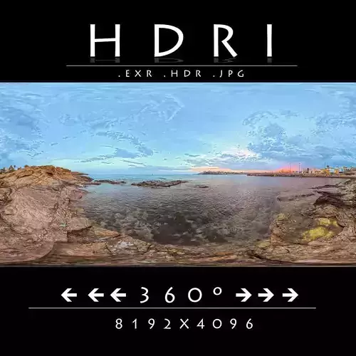 Rocky Coastline HDRI Sunset  8192x4096  360 Sky Dome