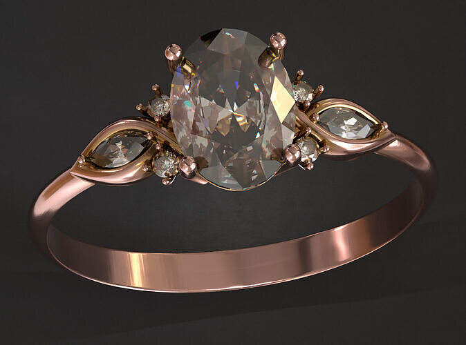 Engagement Ring with Oval Center and Marquise Side Stones 3D print model