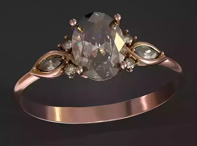 Engagement Ring with Oval Center and Marquise Side Stones