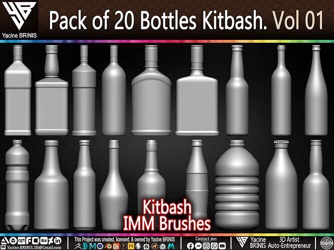 Pack of 20 Bottles Kitbash Volume 01 Low-poly 3D model