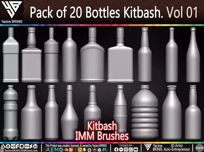Pack of 20 Bottles Kitbash Volume 01 Low-poly 3D model