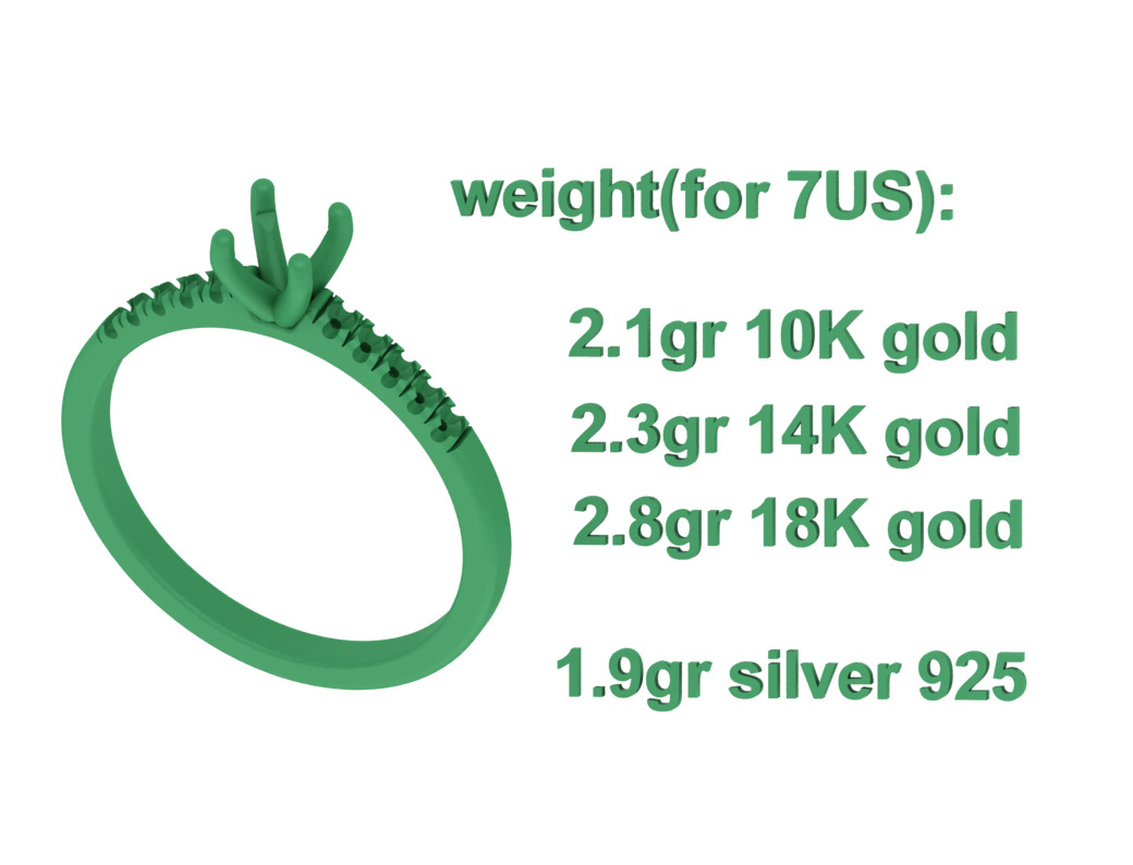 Solitaire Engagement Ring with 35 pointer gem 4claw setting  3D print model_9