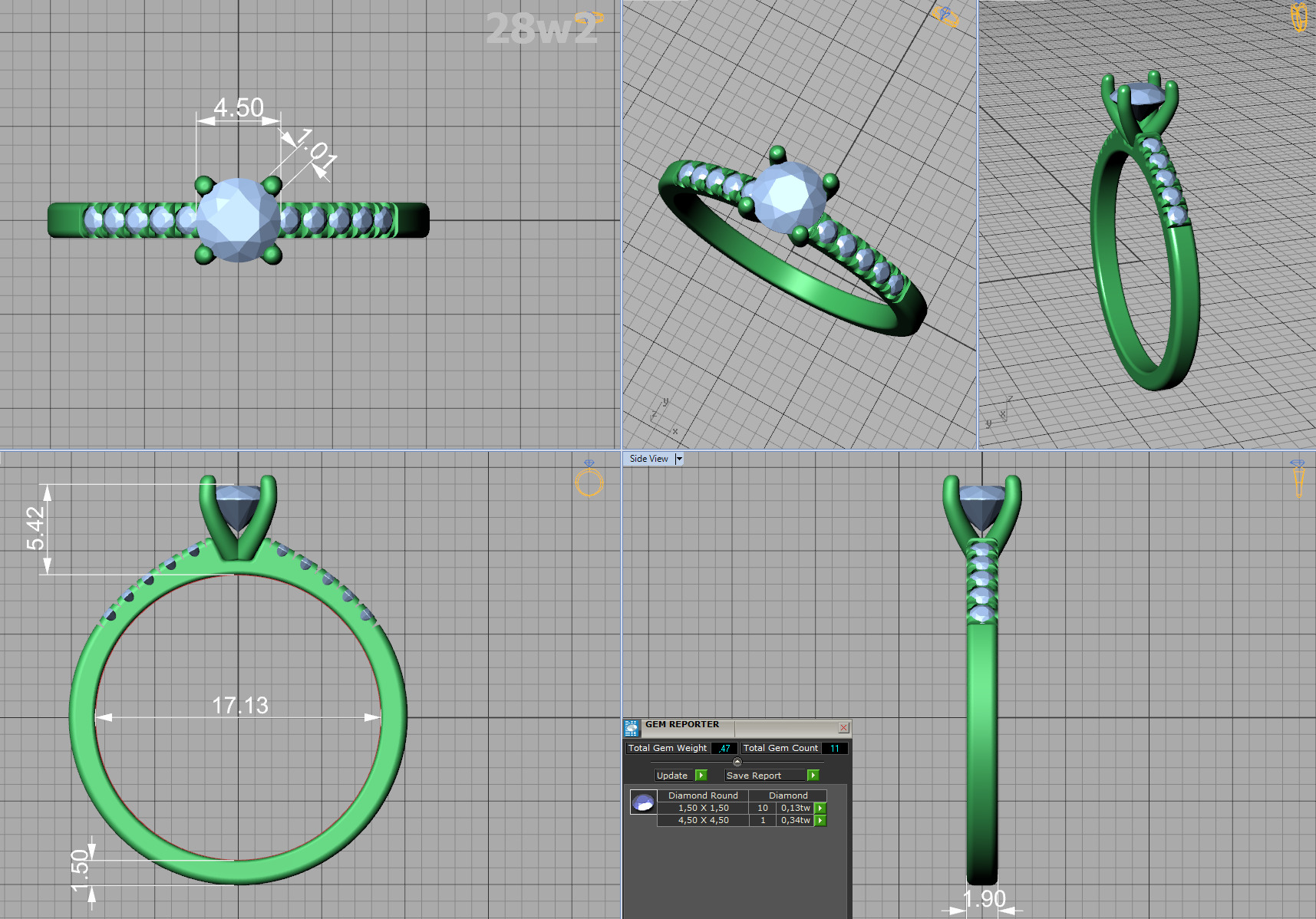 Solitaire Engagement Ring with 35 pointer gem 4claw setting  3D print model_7