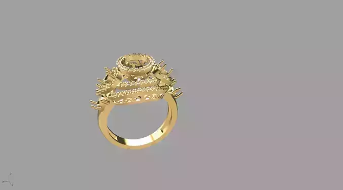 Bold Gold and Diamond Cluster Ring 3D print model
